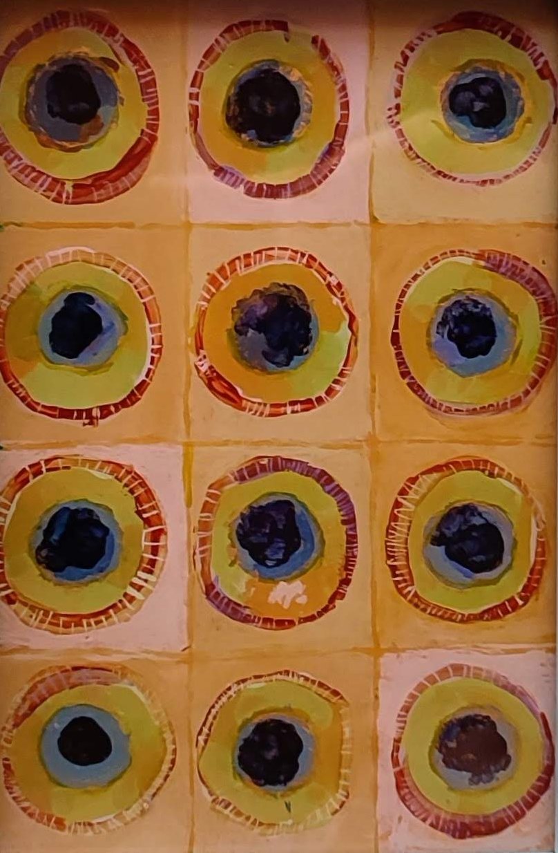 Reverse glass painting, created with acrylic on glass